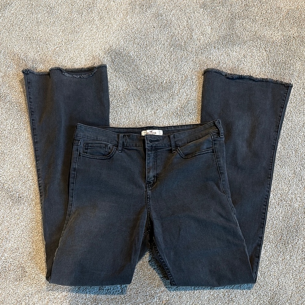 Hollister Black high waist flare Leg Jeans fringe edge  medium black 11R 30/33